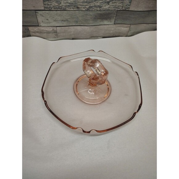 Vintage Pink Depression Glass Cookie Serving Plate With Center Handle MCM - Picture 2 of 4